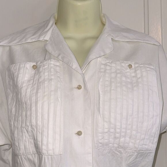 Vintage 60s Homemade White Shirt with Dolman Sleeves & Pleated Front Pockets - Picture 2 of 9
